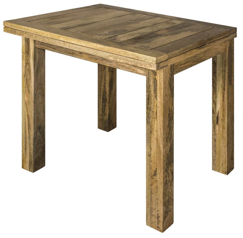 Solid Mango Wood Oak Finished Granary Butterfly Extending Dining Table