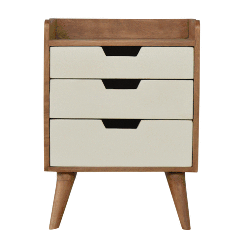Solid Mango Wood Sun Bleached Finished 3 Drawer White Hand Painted Cabinet