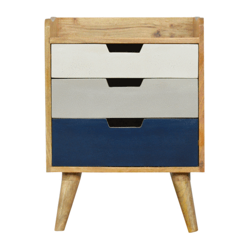 Solid Mango Wood Oak Finished Hand Painted 3 Drawer Cabinet