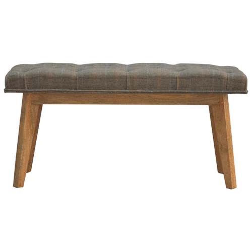 Solid Mango Wood Oak Finished Check Pattern Bench