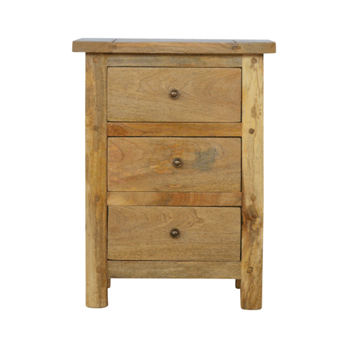 Solid Mango Wood Oak Finished 3 Drawer Country Style Chest