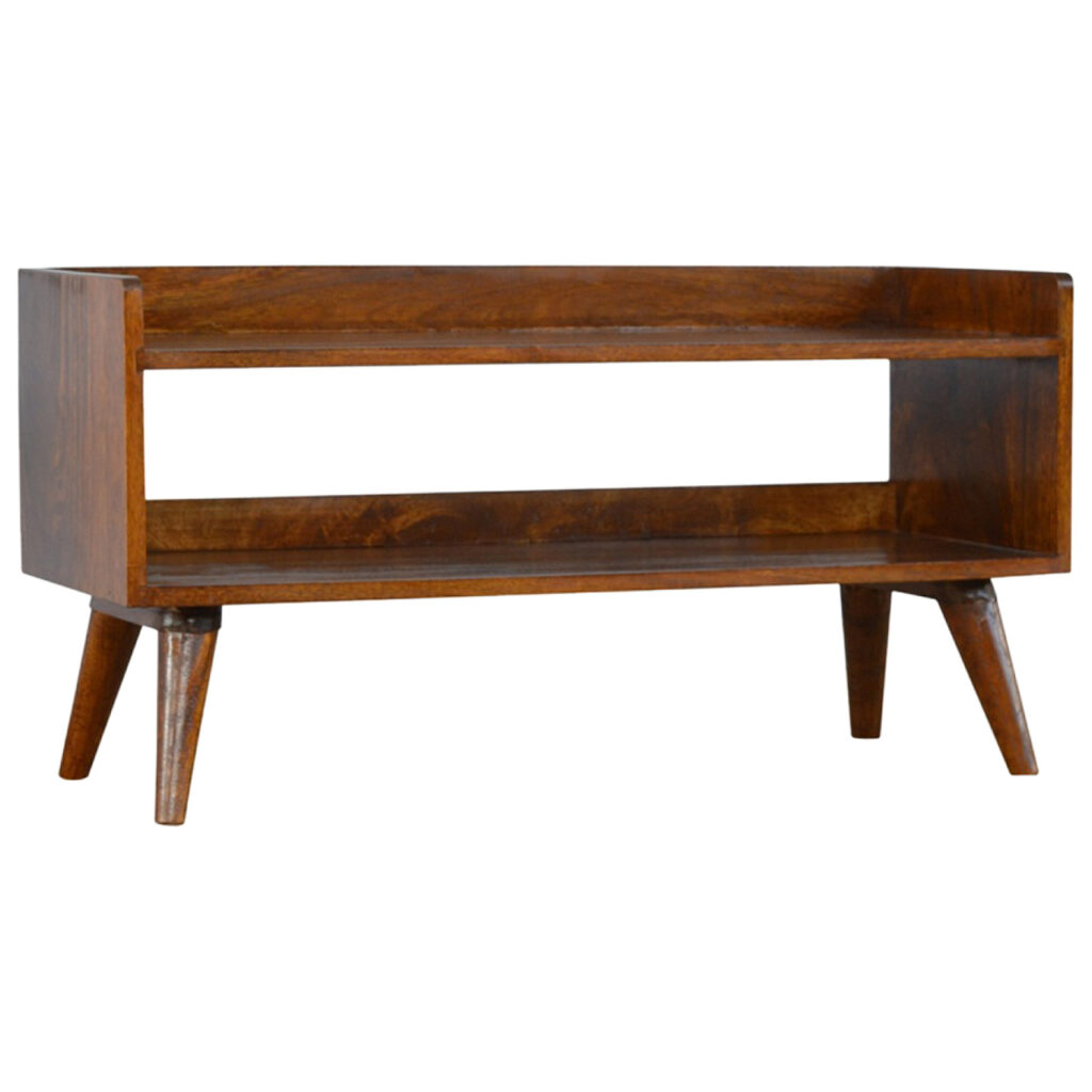 Solid Mango Wood Chestnut Finished 2 Shelf Shoe Storage Bench