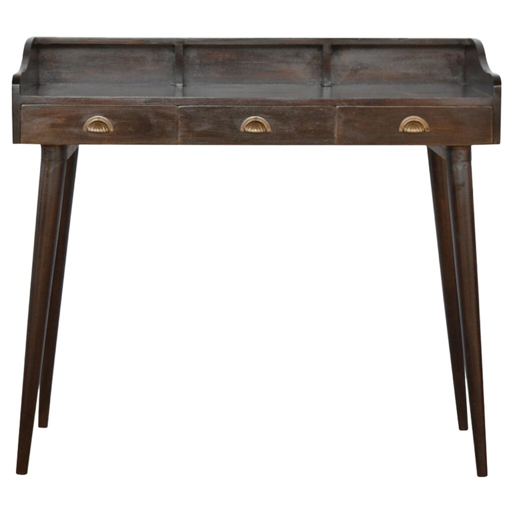 Solid Mango Wood Walnut Gallery Shell Writing Desk