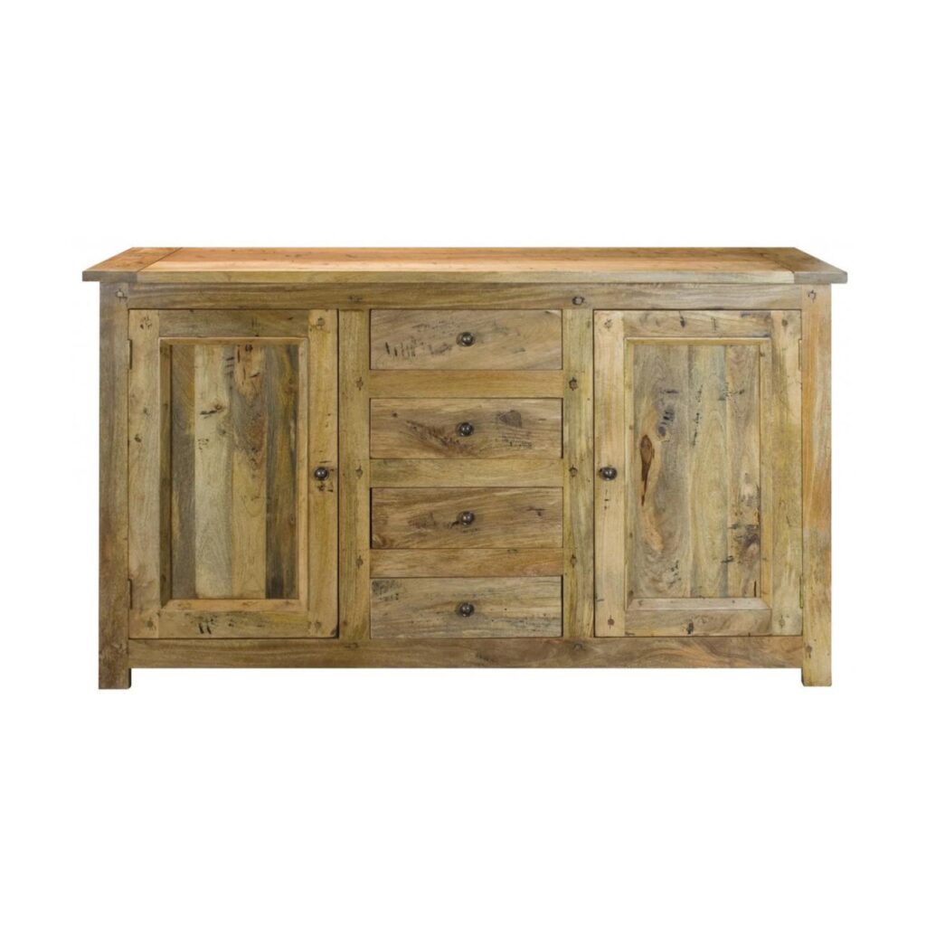 Solid Mango Wood Oak Finished Granary Royale Sideboard with 4 Drawers and 2 Doors