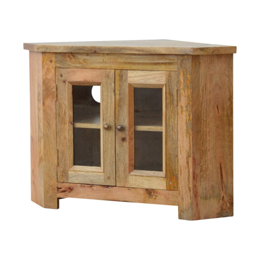 Solid Mango Wood Oak Finished Granary Royale 2 Door Corner TV Cabinet