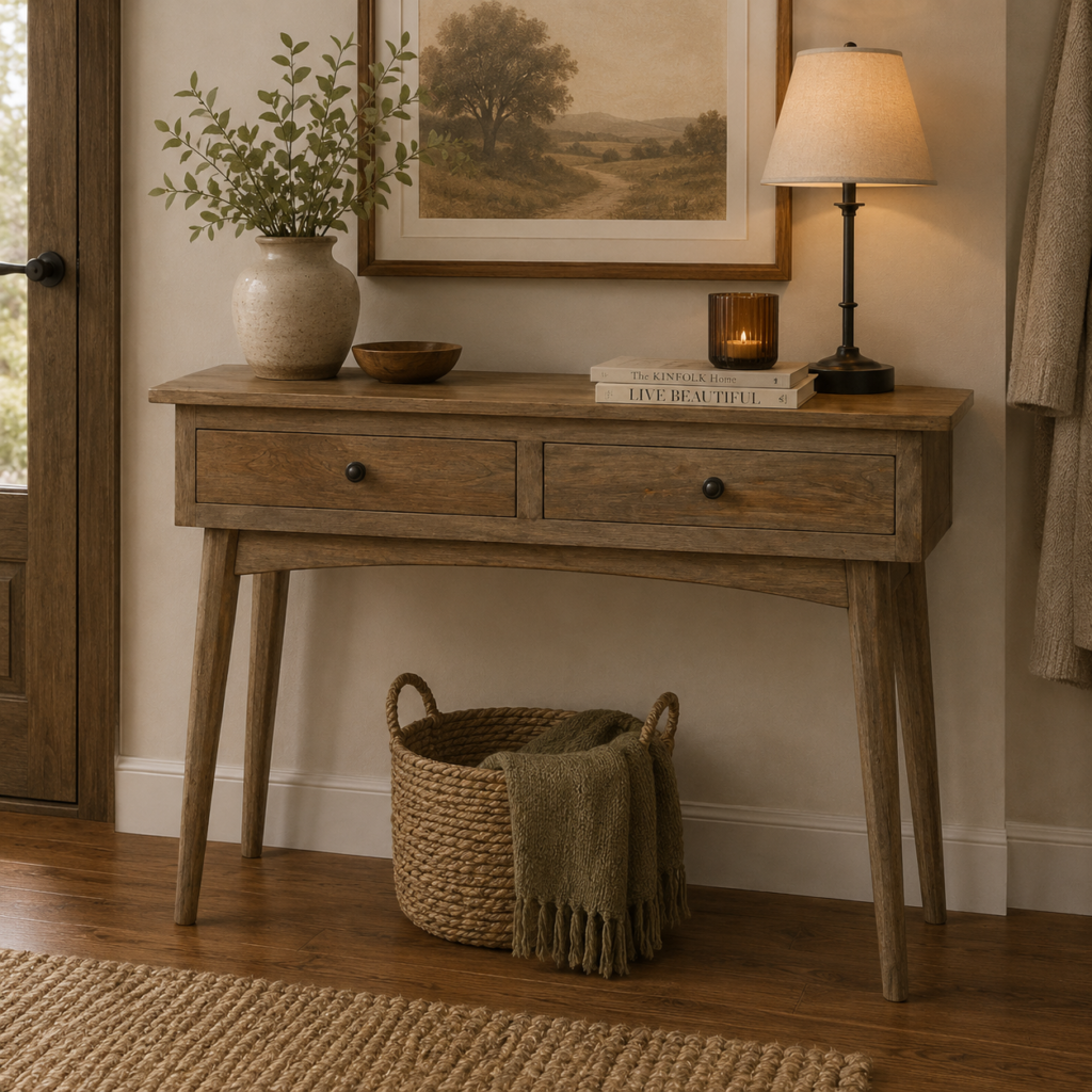 Solid Mango Wood 2 Drawer Console Table