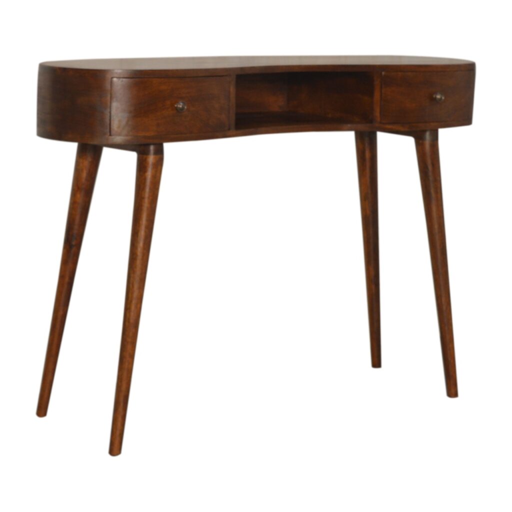 Solid Mango Wood Chestnut Finished 2 Drawer Wave Writing Desk