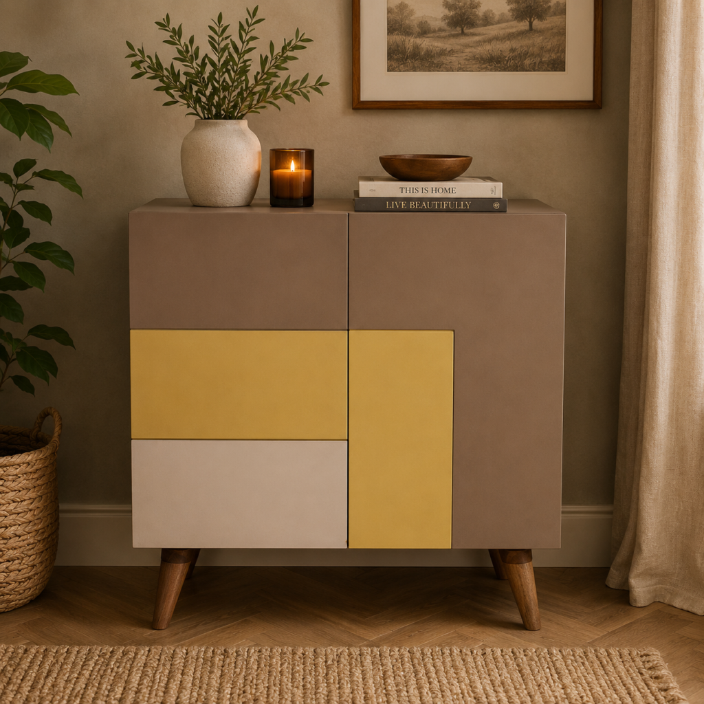 Solid Mango Wood Natural Finished Hand Painted 2 Doors Large Bedside