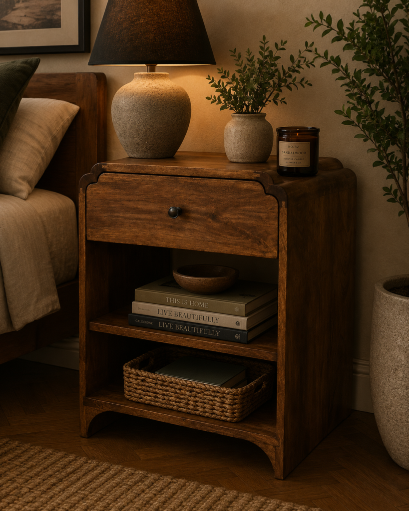 Solid Mango Wood Chestnut Finished 1 Drawer Newton Bedside