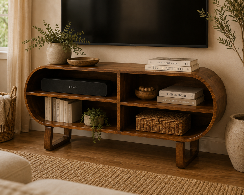 Solid Mango Wood Chestnut Finished Open Circular Media Unit