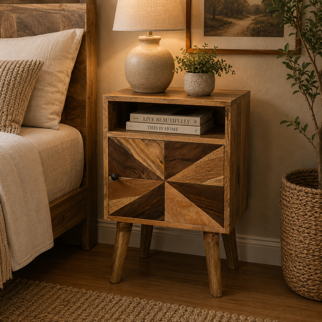 Solid Mango Wood Mixed Finishes 1 Door Safi Bedside