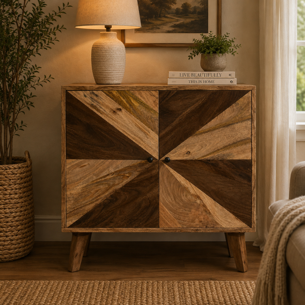 Solid Mango Wood Mixed Finished 2 Door Cabinet