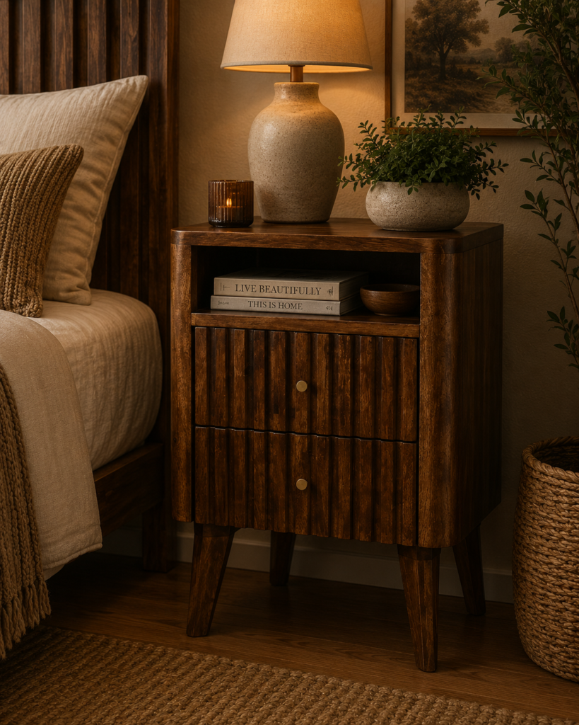 Solid Mango Wood Chestnut Finished 2 Drawer Reeve Bedside