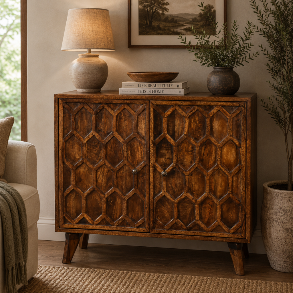 Solid Mango Wood Chestnut Finished 2 Door Amouri Cabinet