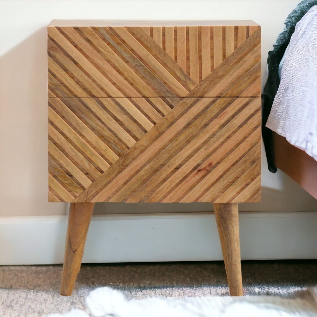 Solid Mango Wood Oak Finished 2 Drawer Lille Bedside