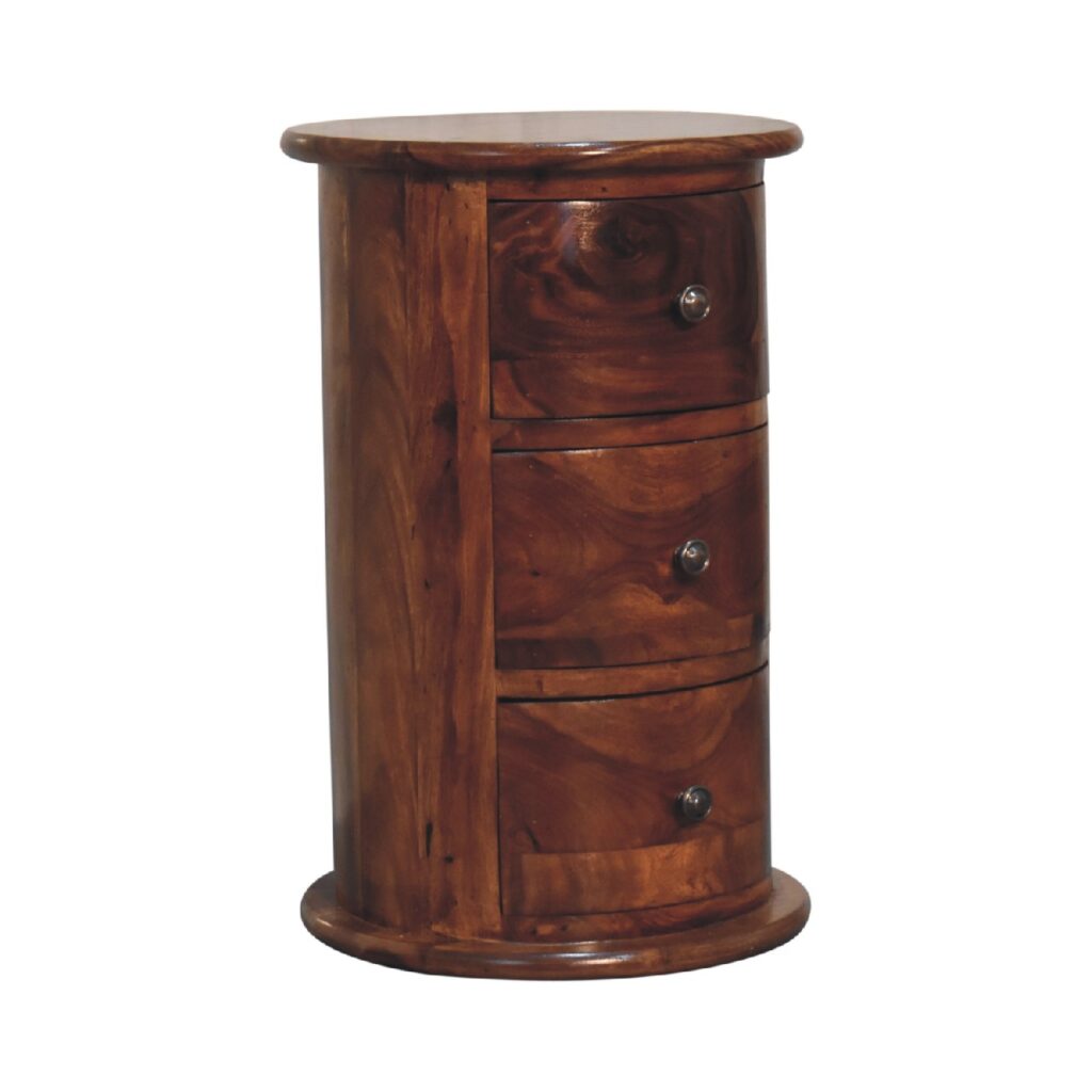 Solid Sheesham Wood Chestnut Finished 3 Drawer Drum
