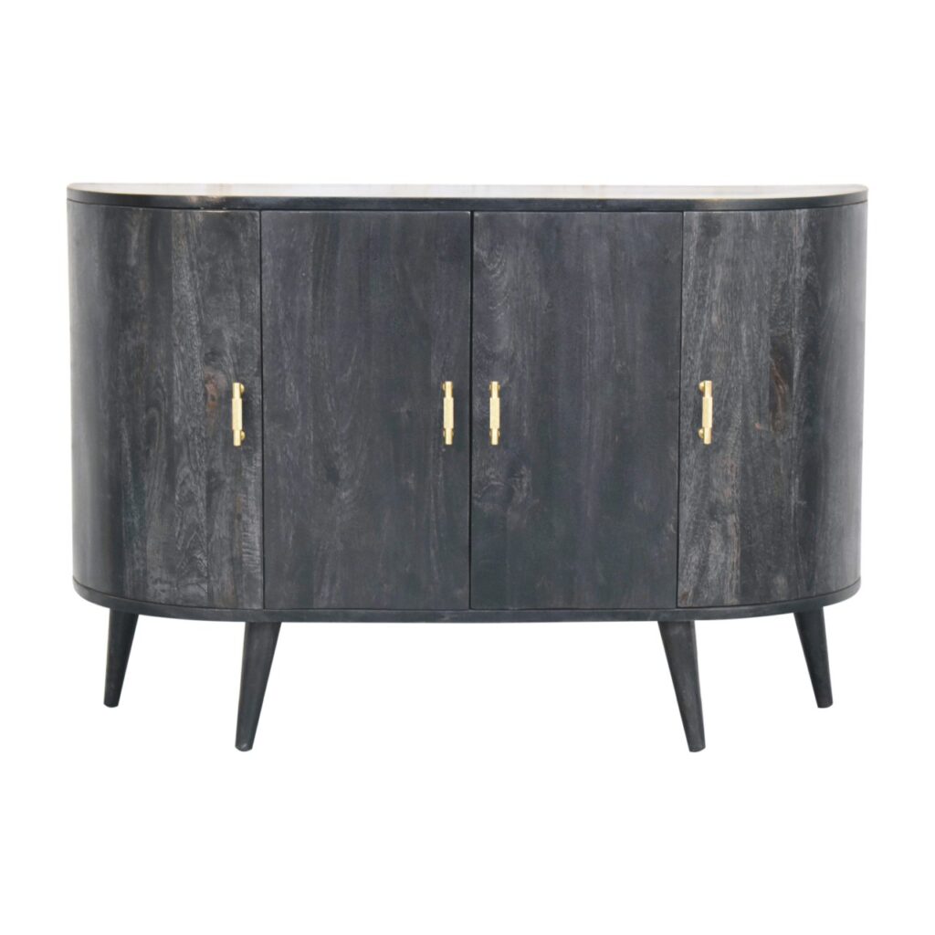 Solid Mango Wood Ash Black Finish 4 Door T-Bar Quad Cabinet