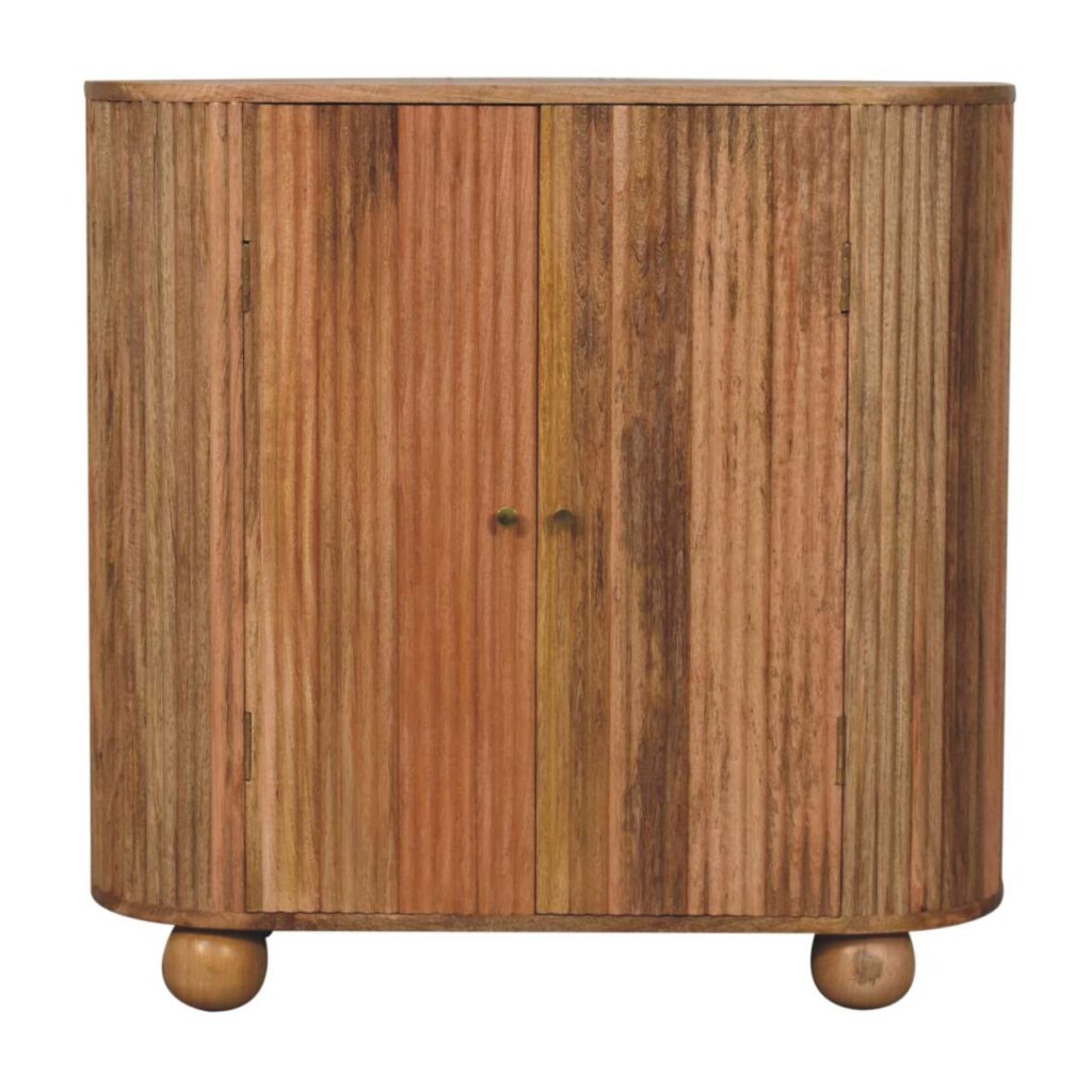 Solid Mango Wood Natural Finished Soba Ball Feet 2 Door Cabinet