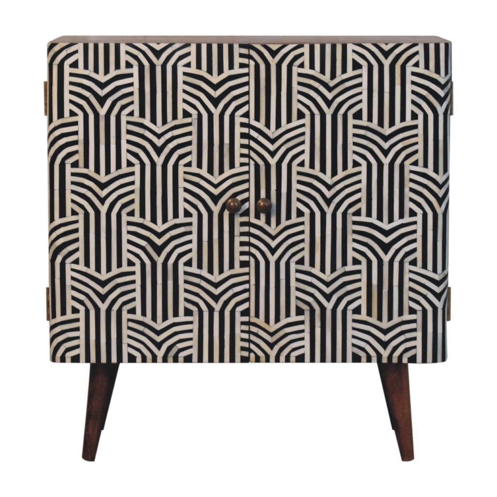 Solid Mango Wood Honey Caramel Finished 2 Door Edessa Bone Inlay Cabinet