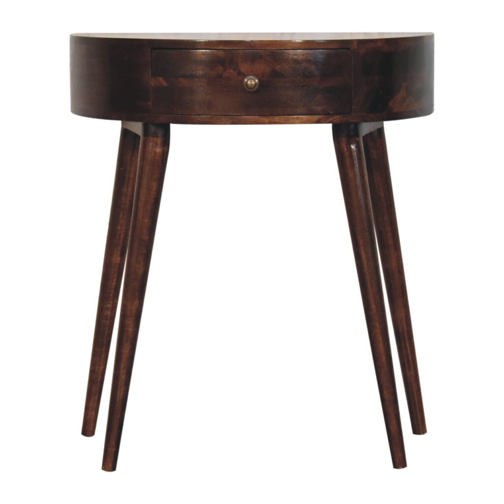 Solid Mango Wood California Walnut Finished 1 Drawer Semi Circular Odyssey Console Table
