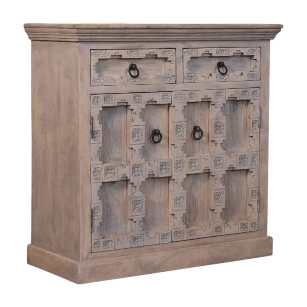 Solid Mango Wood Acid Wash 2 Door 2 Drawer Jaipur Lattice Sideboard