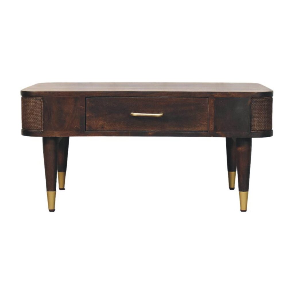Solid Mango Wood Velvet Mocha Finished Belmont 1 Drawer Coffee Table