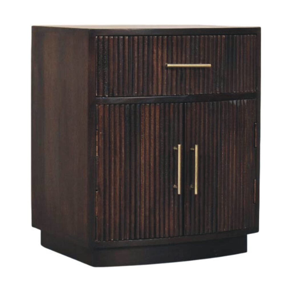 Solid Mango Wood Velvet Mocha Finished 1 Drawer 2 Cupboards Milan Bedside