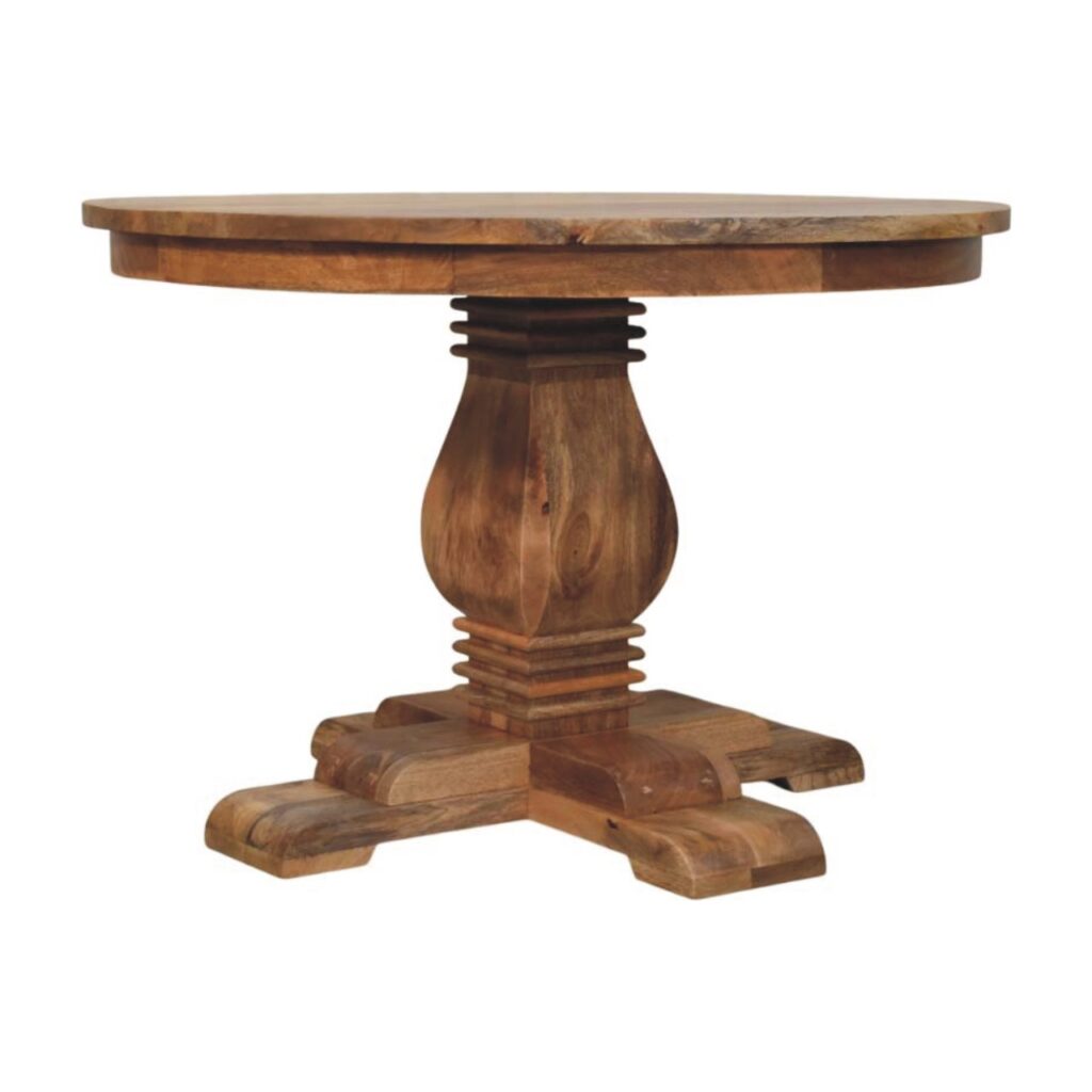 Solid Mango Wood Oak Finished 110cm Valentina Round Pedestal Dining Table