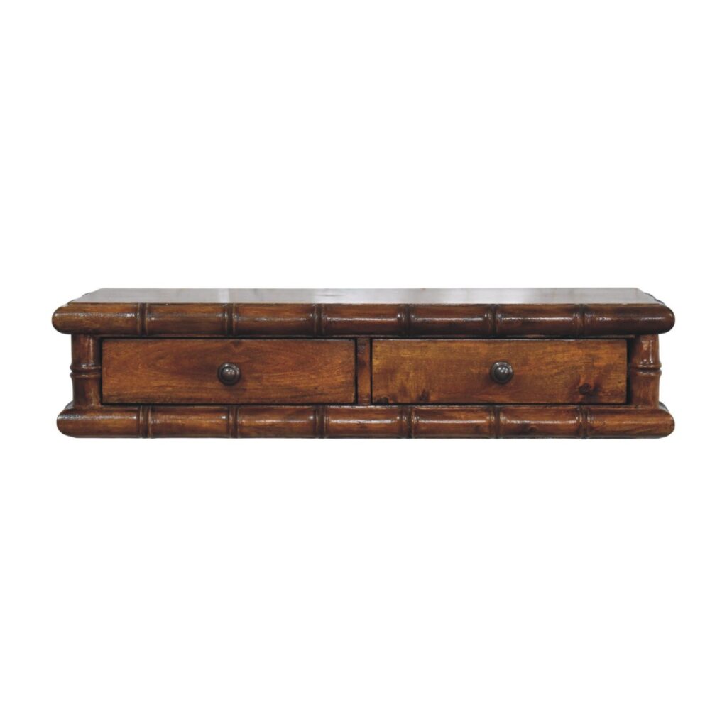 Solid Mango Wood Chestnut Finished Bamboo Pattern Two Drawer Console Table