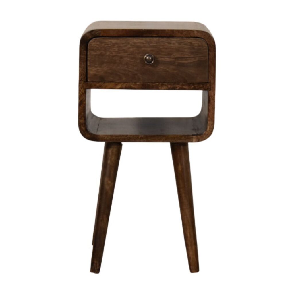 Solid Mango Wood Classic Grey Finished 1 Drawer Rounded Open Shelf Bedside