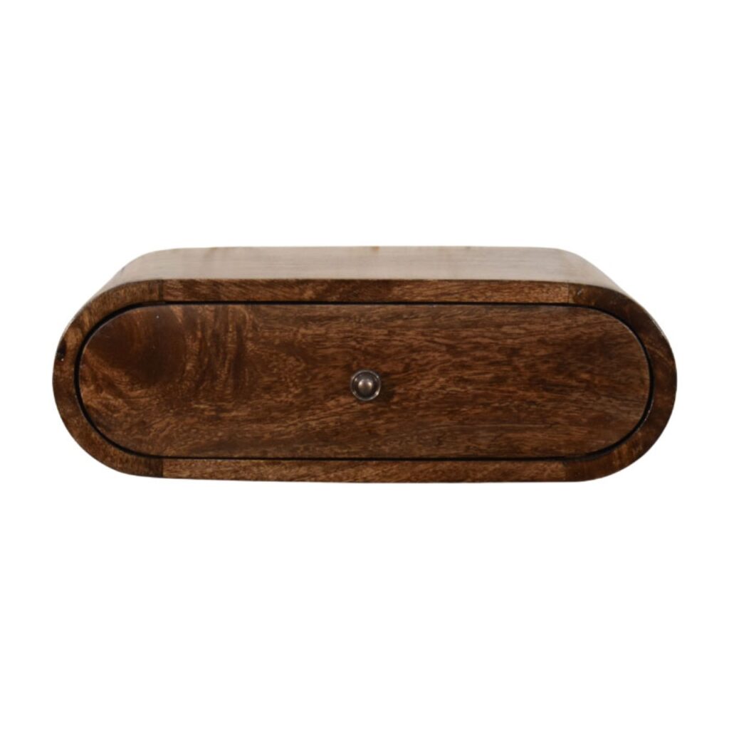Solid Mango Wood Classic Grey Finished 1 Drawer Rounded Wall-Mounted Bedside