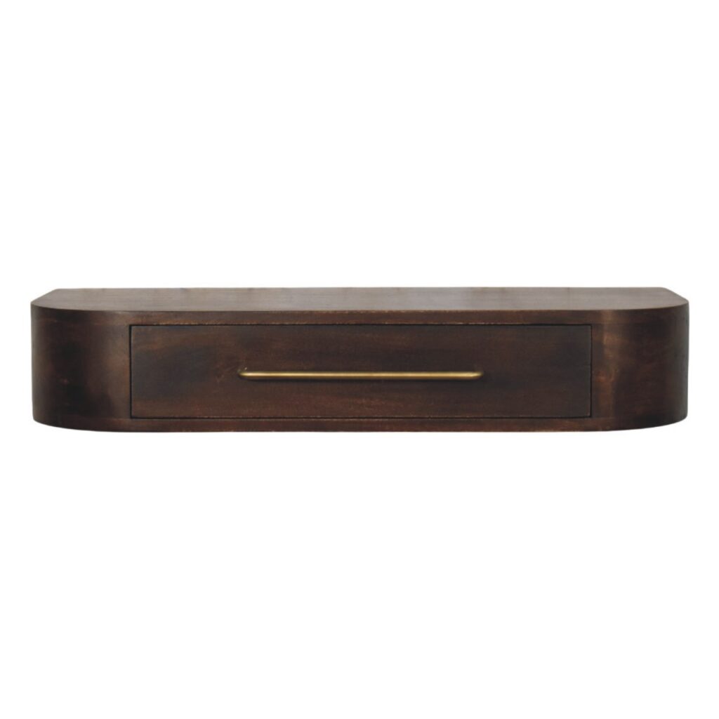 Solid Mango Wood Velvet Mocha Finished 1 Drawer Arc Wall Mounted Console
