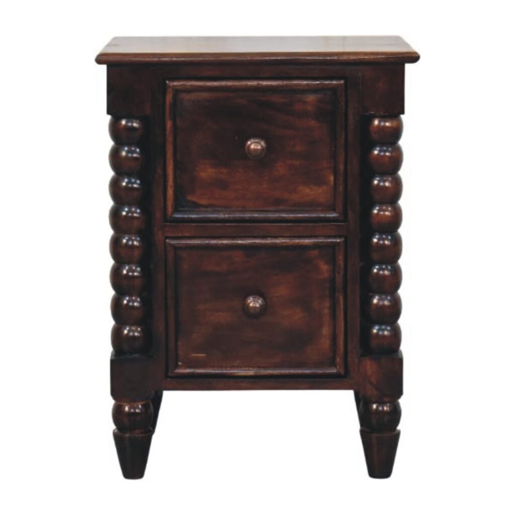 Solid Mango Wood California Walnut Finished 2 Drawer Spindle Duo Bedside