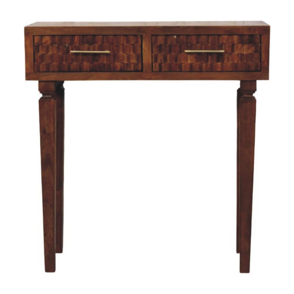Solid Mango Wood Chestnut Finished 2 Drawer Cadiz Textured Console Table