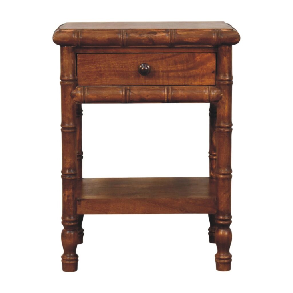 Solid Mango Wood Chestnut Finished Bamboo Design Heritage Bedside Table