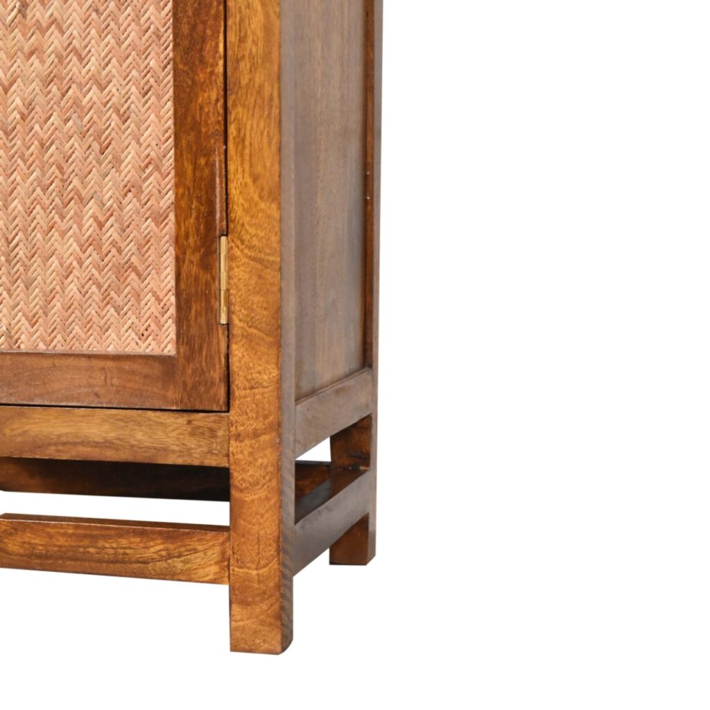 Solid Mango Wood Chestnut Finished Cane Door Display Unit