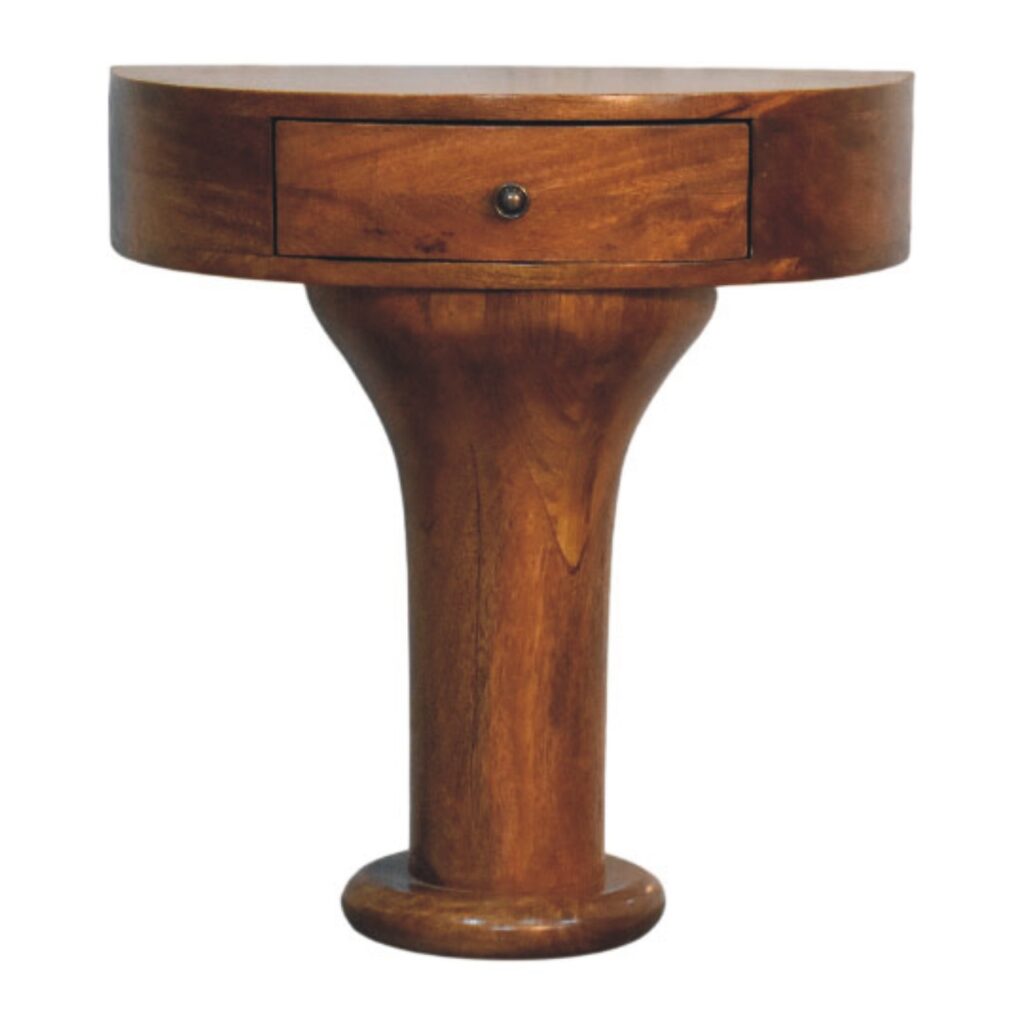 Solid Mango Wood Amber Oak Finished 1 Drawer Pedestal Curved Bedside