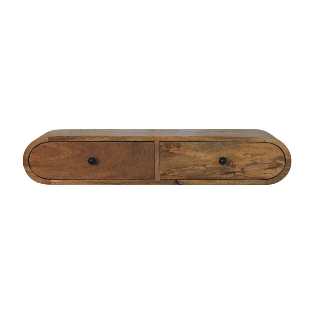 Solid Mango Wood Oak Finished Contour Wall Console