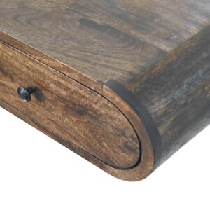 Solid Mango Wood Hand Painted Classic Grey Finished 2 Drawer Contour Floating Wall Console - Image 5