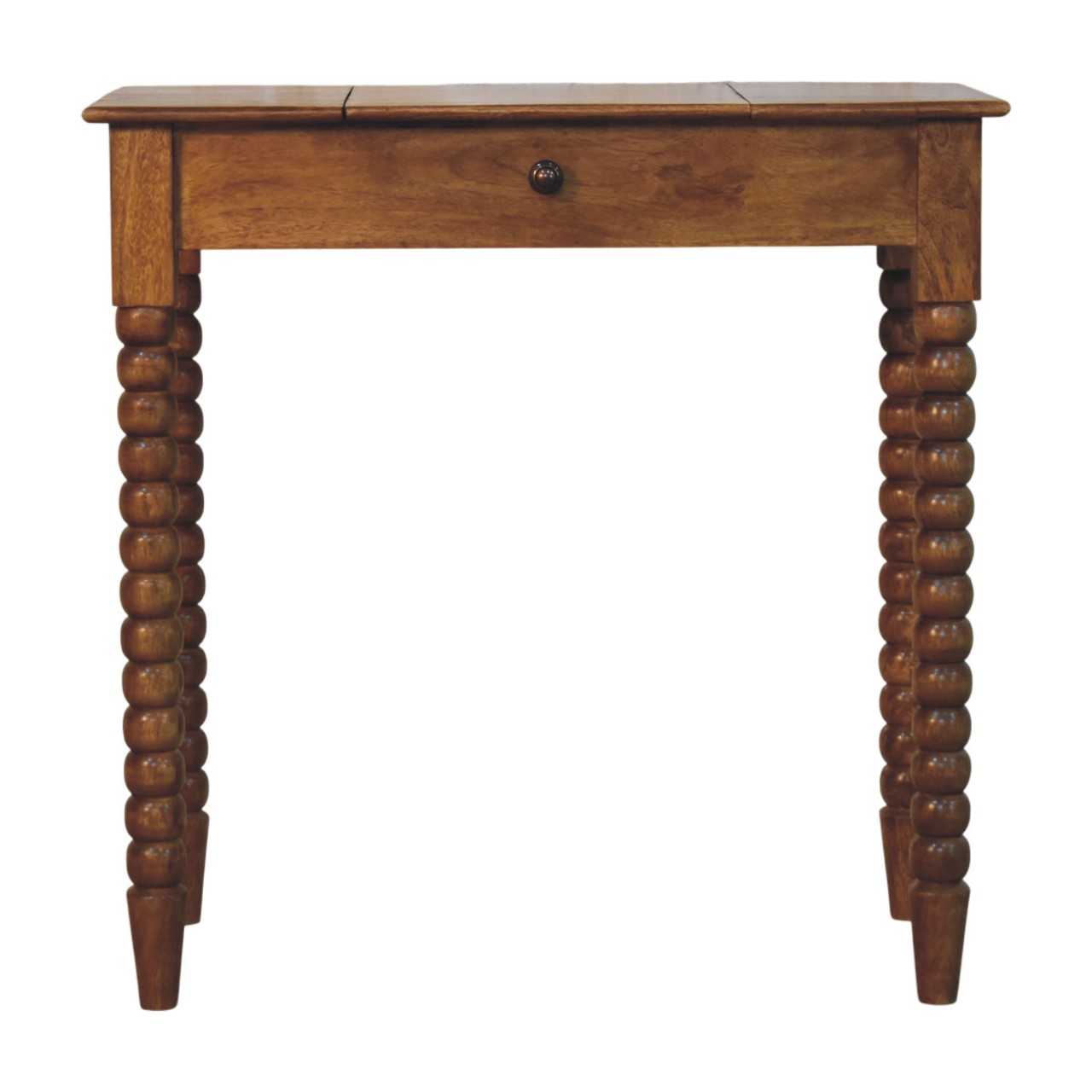 Solid Mango Wood Amber Oak Finished Spindle Leg Lift Up Mirror Dressing Table - Image 1