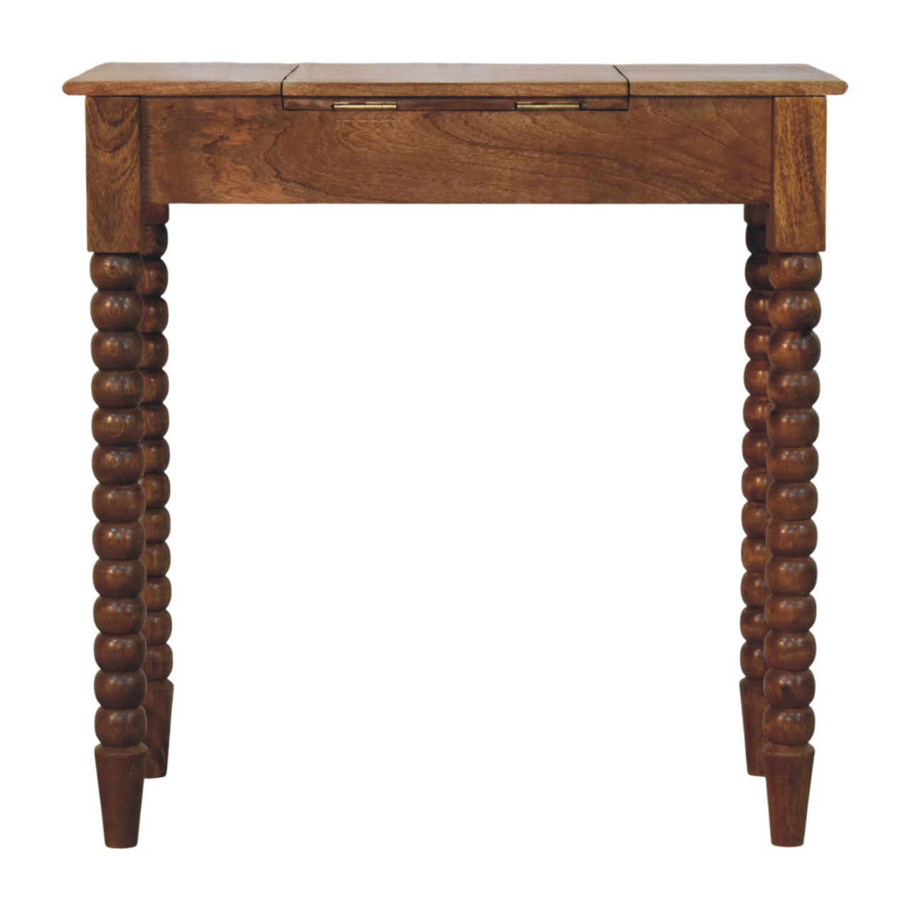 Solid Mango Wood Amber Oak Finished Spindle Leg Lift Up Mirror Dressing Table - Image 11