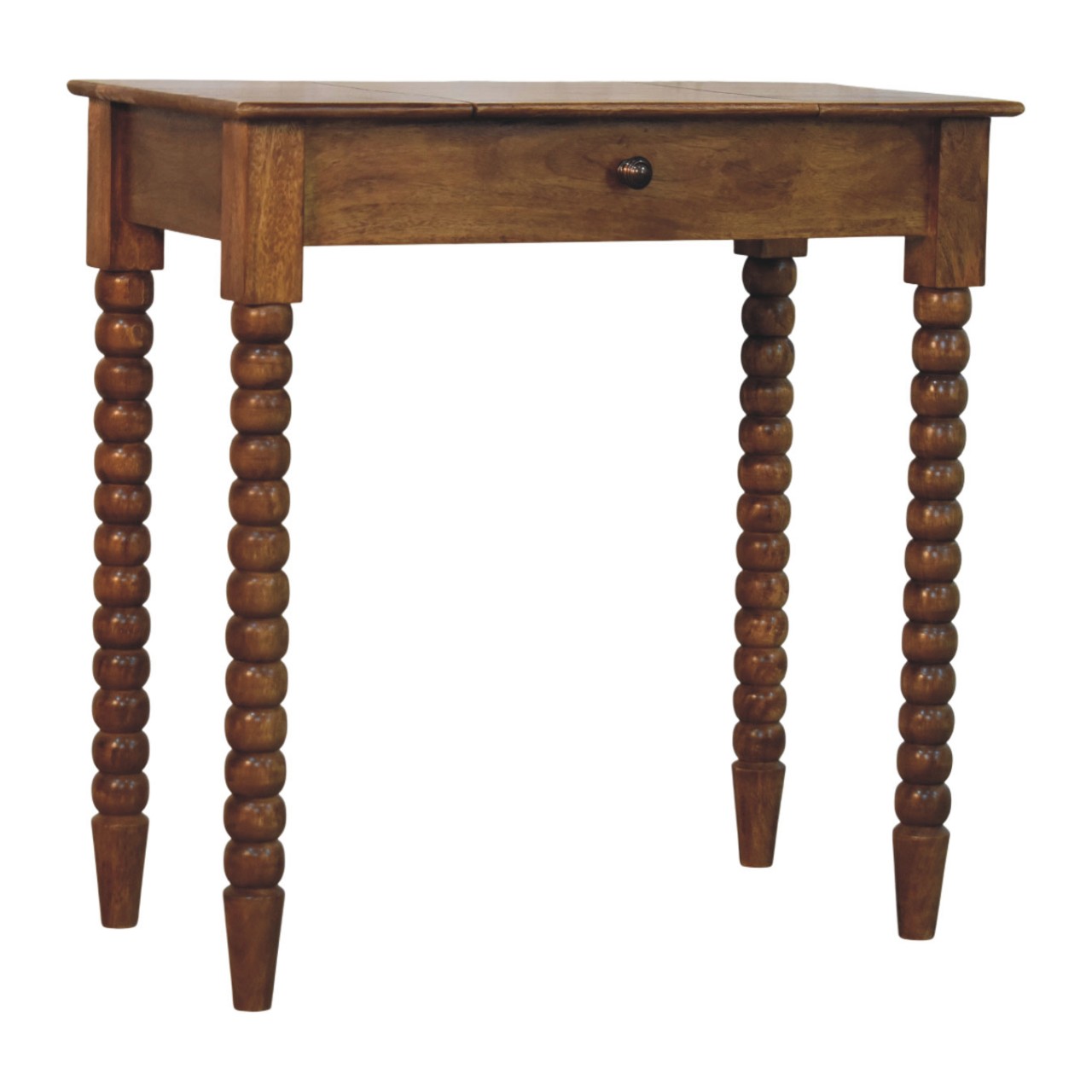 Solid Mango Wood Amber Oak Finished Spindle Leg Lift Up Mirror Dressing Table - Image 2