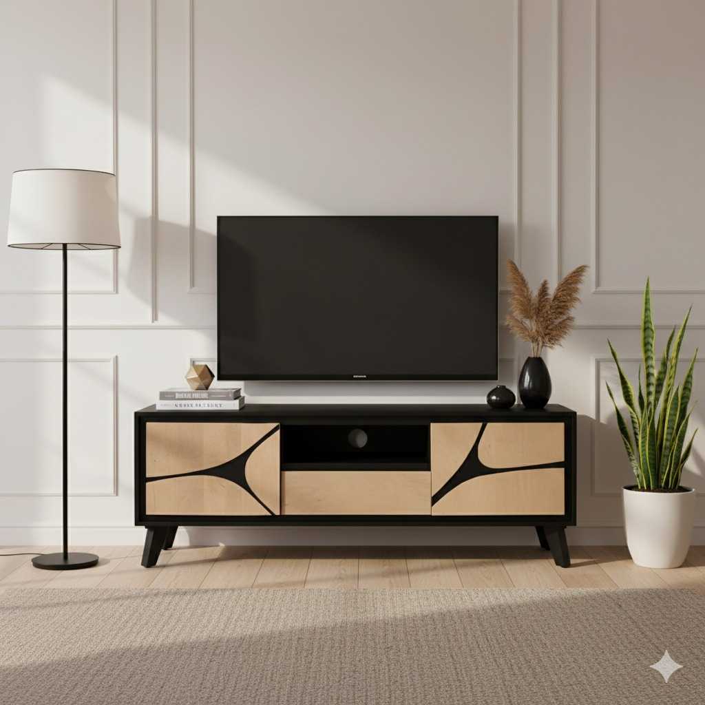 Boho Solid Wood Tv Cabinet With Wooden Legs
