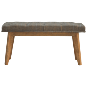 Solid Mango Wood Oak Finished Check Pattern Bench