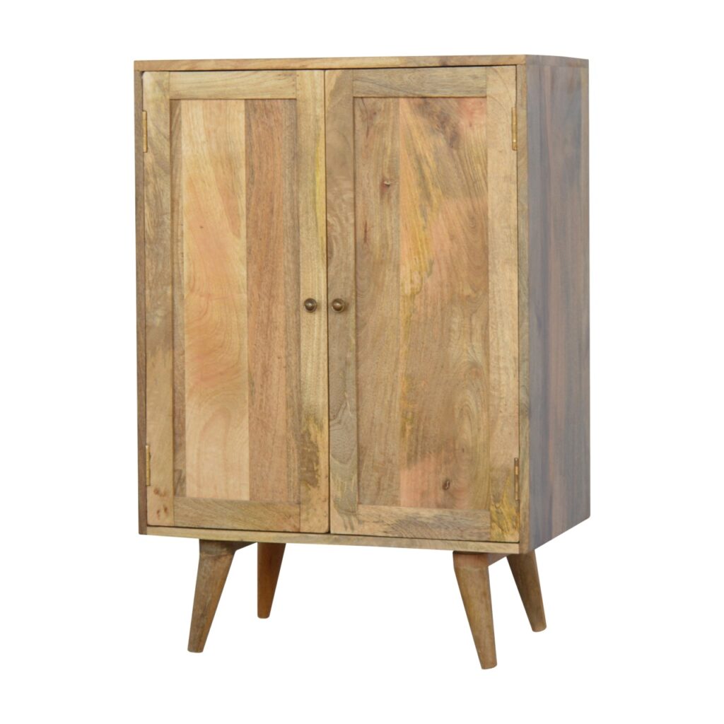 Solid Mango Wood Oak Finished 2 Door Wine Cupboard